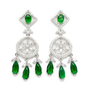 Rhodium-Plated Green Baguette Teardrops American Diamonds Studded Necklace & Earrings Jewellery Set