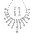 Rhodium-Plated White American Diamond Studded Floral Tasselled Necklace & Earrings Jewellery Set