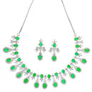 Rhodium-Plated Lime Green American Diamond Studded Designer Necklace & Earrings Jewellery Set