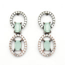 Rose Gold-Plated Gunmetal Toned Sea Green American Diamond Studded Disc-Shaped Necklace & Earrings Jewellery Set