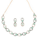 Rose Gold-Plated Gunmetal Toned Sea Green American Diamond Studded Disc-Shaped Necklace & Earrings Jewellery Set