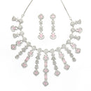Rhodium-Plated Pink American Diamond Studded Floral Tasselled Necklace & Earrings Jewellery Set