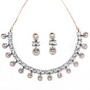 Rose Gold-Plated Gunmetal Toned White American Diamonds Studded Contemporary Necklace & Earrings Jewellery Set