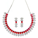 Rhodium-Plated Red American Diamonds Studded Wacky Necklace & Earrings Jewellery Set