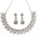 Rose Gold-Plated Gunmetal Toned White Dribble Shape American Diamonds Studded Necklace & Earrings Jewellery Set