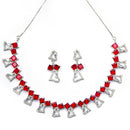 Rhodium-Plated Red American Diamonds Studded Cordate Necklace & Earrings Jewellery Set