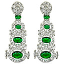 Rhodium-Plated Green American Diamond studded Quirky Shaped Drop Earrings
