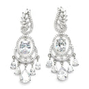Rhodium-Plated White American Diamond studded Oval & Leaf Shaped Drop Earrings