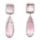 Rhodium-Plated Pink & White American Diamond studded Teardrop Shaped Drop Earrings