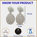 Rhodium Plated Teardrop Pink American Diamond Contemporary Long Drop Earrings