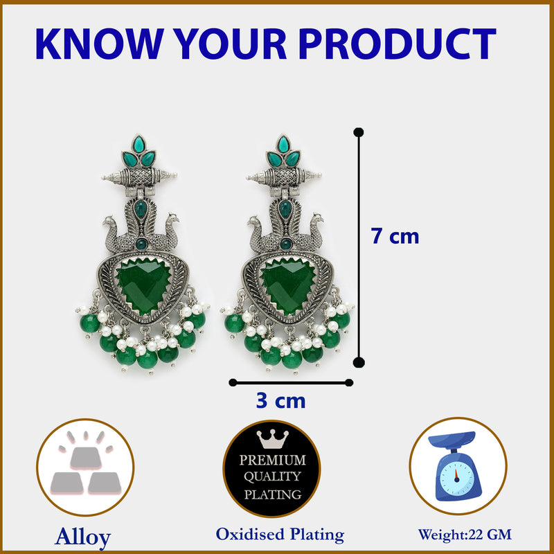 Oxidized Plated with Green & White Pearl Cubic Zirconia Danglers Earrings