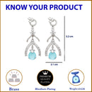 Rhodium Plated Quirky Sea Blue American Diamond Contemporary Long Drop Earrings