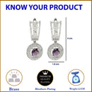 Rhodium Plated Oval Purple American Diamond Contemporary Long Drop Earrings