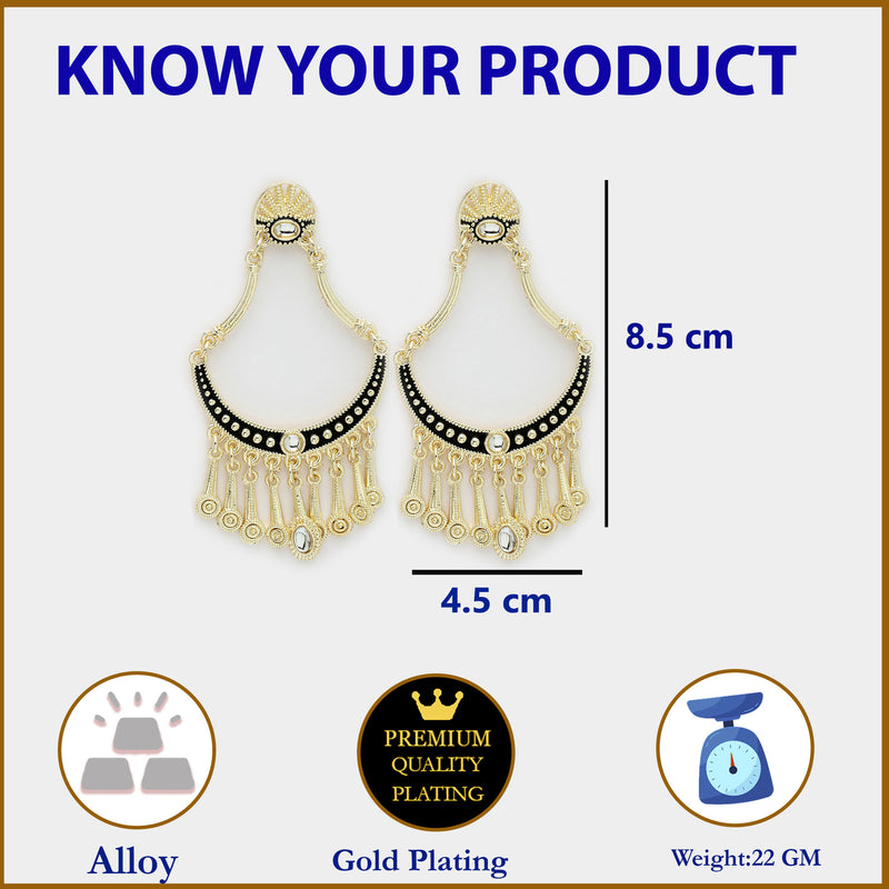 Gold Plated with Black Stylish Cubic Zirconia Danglers Earrings