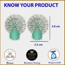 Rhodium Plated with Ocean Blue & White American Diamonds Circular Shaped Stud Earrings