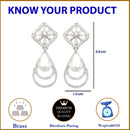 Rhodium Plated Geometric Shape White American Diamond Contemporary Drop Earrings
