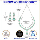 Rhodium-Plated Sea Green American Diamond Studded Fashionable Necklace & Earrings Jewellery Set