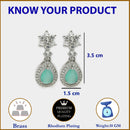 Rhodium Plated Starburst Sea Green American Diamond Contemporary Drop Earrings