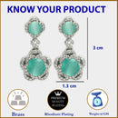 Rhodium Plated with Dual Ocean Blue American Diamonds Drop Earrings