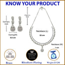 Rhodium-Plated Silver Toned Drop White American Diamond Studded Necklace with Earrings Jewellery Set