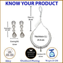 Oxidised Silver-Plated White Round American Diamond Studded Necklace with Earrings Jewellery Set