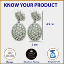 Rhodium Plated Teardrop Sea Green American Diamond Contemporary Long Drop Earrings