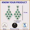 Rhodium Plated Chandelier Green American Diamond Contemporary Long Drop Earrings