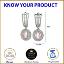 Rhodium-Plated Pink American Diamond studded Handcrafted Oval Shaped Drop Earrings