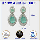 Rhodium Plated with Ocean Blue American Diamond Dual Teardrop Design Drop Earrings