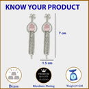 Rhodium Plated with Cluster Design Pink & White American Diamond Dangler Earrings