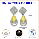 Rhodium Plated Geometric Shape Yellow American Diamond Contemporary Drop Earrings