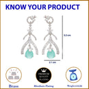 Rhodium Plated Quirky Sea Green AD Studded Contemporary Long Drop Earrings
