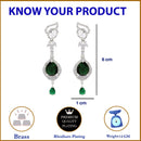 Rhodium-Plated Green & White American Diamond studded Handcrafted Teardrop Drop Earrings