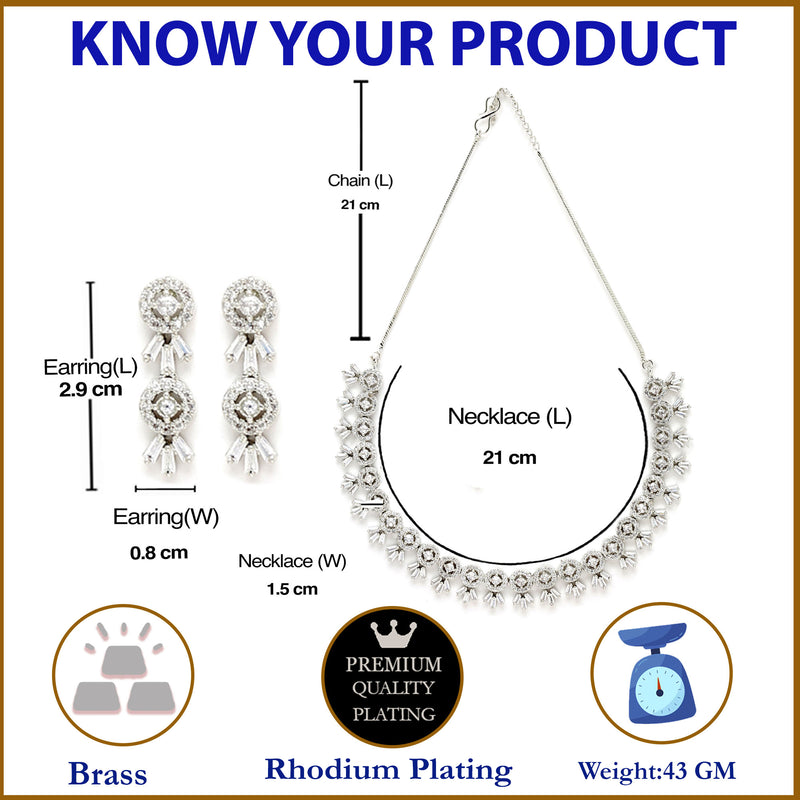 Rhodium-Plated with Silver-Tone White American Diamond-Studded Jewellery Set