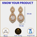 Gold Plated with White Tear Drop Shaped American Diamond Small Drop Earrings