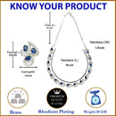 Rhodium-Plated with Silver-Toned Navy Blue and White Cubic Zirconia & American Diamond studded Necklace and Drop Earrings Jewellery Set