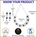 Rhodium-Plated with Silver-Toned Navy Blue and White American Diamond Studded Necklace and Earrings Jewellery Set