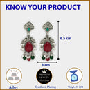 Oxidized Plated with Red & Green Cubic Zirconia Danglers Earrings