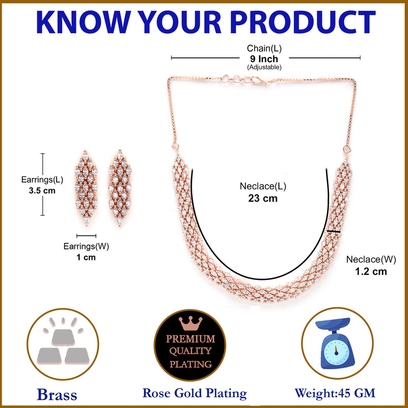 Rose Gold-Plated White American Diamond Studded Handcrafted Jewellery Set