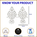 Rhodium Plated Elongated White American Diamond Contemporary Long Drop Earrings