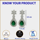 Rhodium Plated Silver Toned Green American Diamond Small Drop Earrings