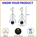 Rhodium-Plated Navy Blue American Diamond studded Teardrop & Quirky Shaped Drop Earrings