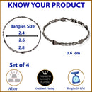 Oxidised Silver-Plated Black Toned White American Diamond studded Temple Coin Bangles Jewellery Set (Set Of 4)