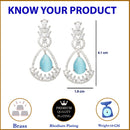 Rhodium-Plated Sky Blue American Diamond studded Teardrop & Leaf Shaped Drop Earrings