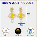 Gold Plated Oval Shaped with Yellow Cubic Zirconia Small Drop Earrings