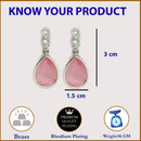 Rhodium Plated Teardrop Pink AD Contemporary Drop Earrings