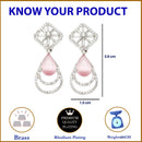 Rhodium-Plated Pink American Diamond studded Handcrafted Teardrop Layered Drop Earrings