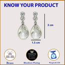 Rhodium Plated Silver Tone with White American Diamond Small Drop Earrings
