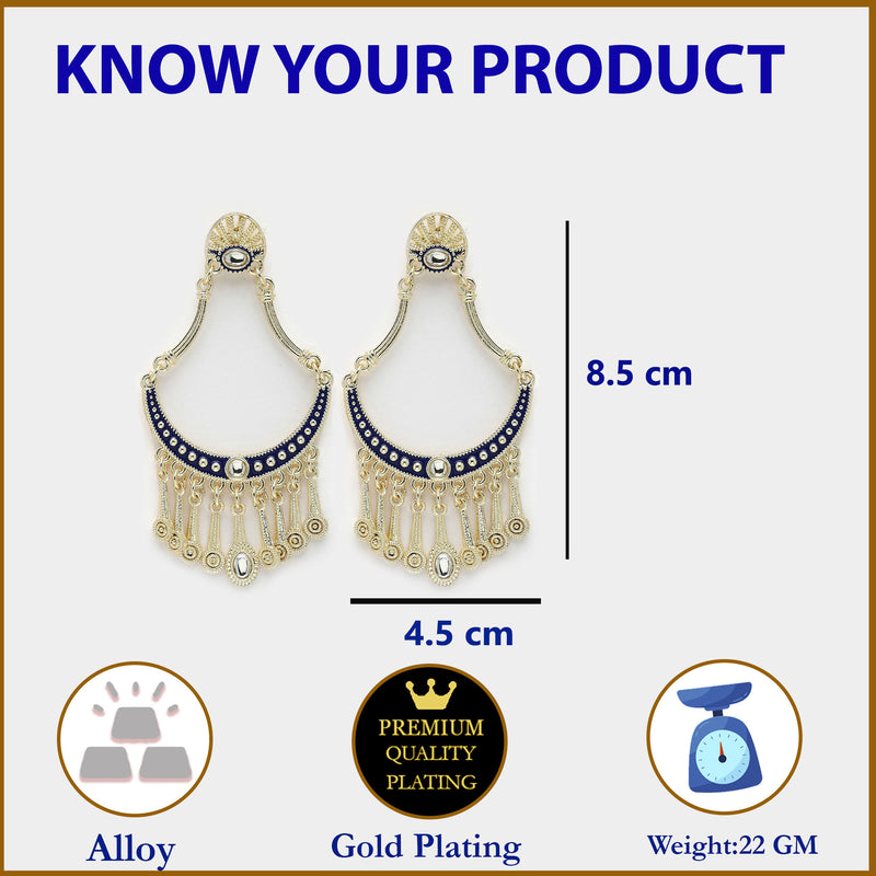 Gold Plated Blue Stylish Cubic Zirconia Earrings