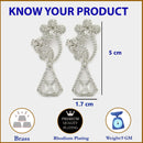 Rhodium Plated with Stylish Flower Design White American Diamond Small Drop Earrings